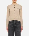 Maison Kitsuné Knit Crew Neck Wool Cardigan In Beige
