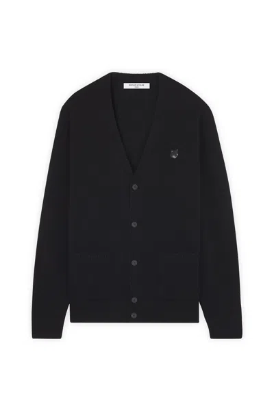 Maison Kitsuné Bold Fox Head Patch Regular Cardigan In Lambswool In Black