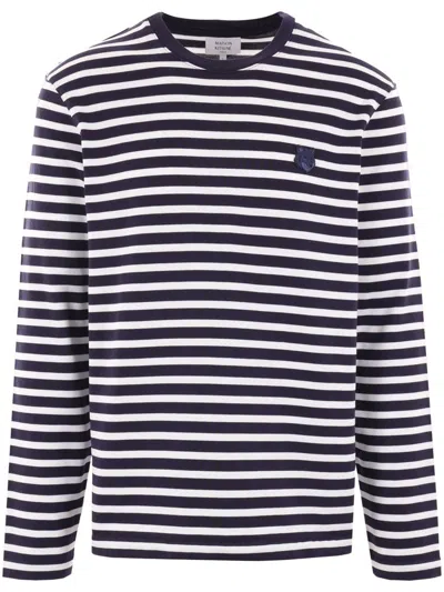 Maison Kitsuné Bold Fox Head Patch Regular Marin T-shirt-shirt Clothing In S481 Navy Stripes