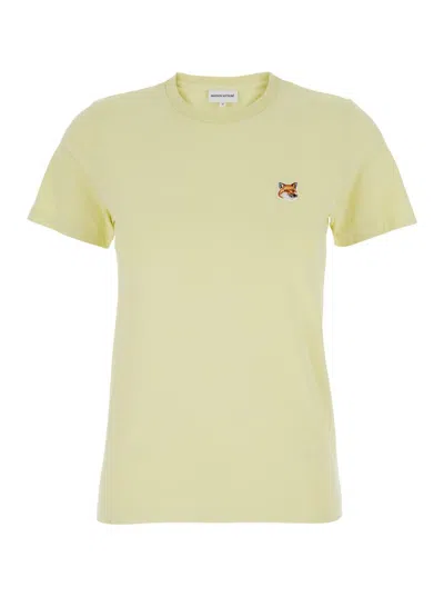 MAISON KITSUNÉ YELLOW T-SHIRT WITH FOX HEAD PATCH IN COTTON WOMAN