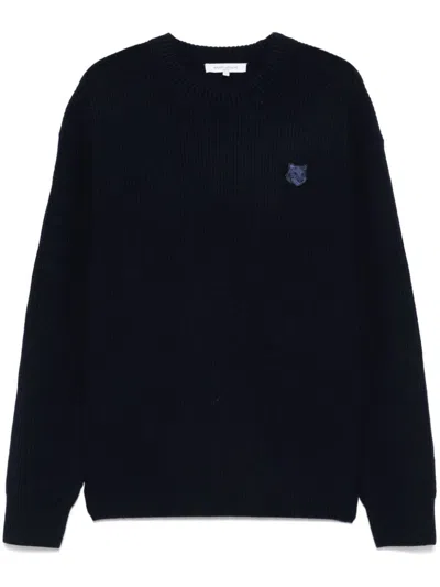 Maison Kitsuné Bold Fox Head Patch Regular Jumper In Lambswool In Navy