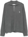 Maison Kitsuné Gray Bold Fox Head Patch Half Zip Ribbed Sweater In Grey