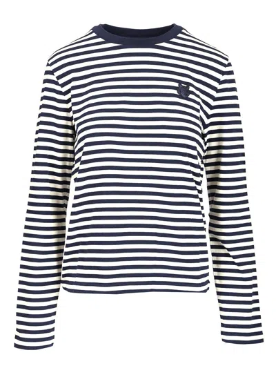 Maison Kitsuné Bold Fox Head Patch Multi Stripes Regular Ls Tee-shirt In Black
