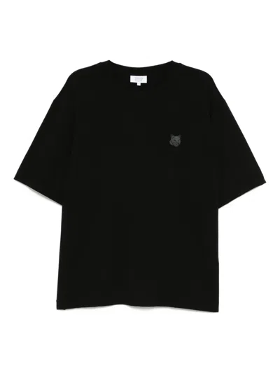Maison Kitsuné Relaxed Fit Black Crew Neck T-shirt With Embroidered Fox Emblem