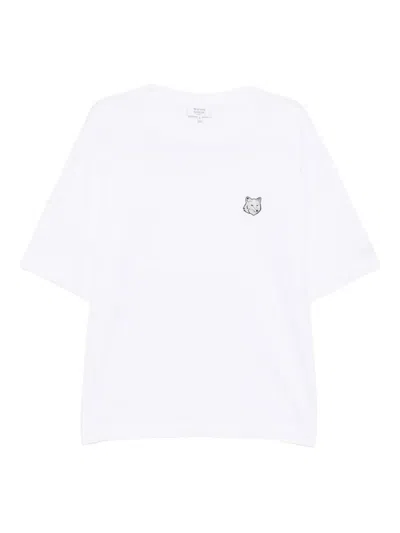 Maison Kitsuné T-shirt In Cotone Bianco Con Logo Maison Kitsune In White