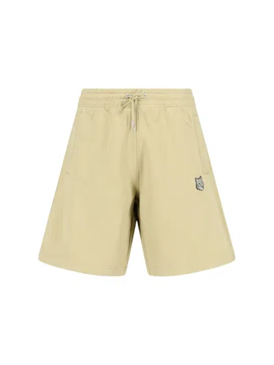 Maison Kitsuné Cotton Bermuda Shorts With Iconic Patch In Neutrals