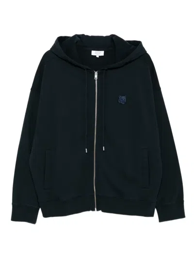 Maison Kitsuné Bold Fox Head Patch Zipped Hoodie In Blue