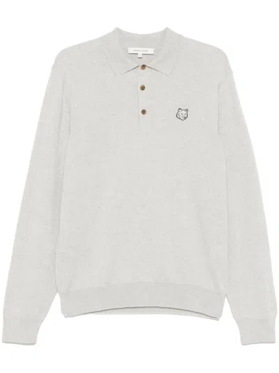 Maison Kitsuné Bold Fox Head Patch Polo Jumper In Grey