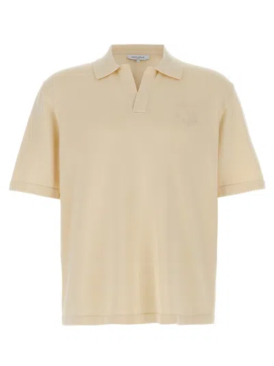 Maison Kitsuné Short-sleeved Knit Polo Shirt With Classic Collar And Textured Finish In Neutral