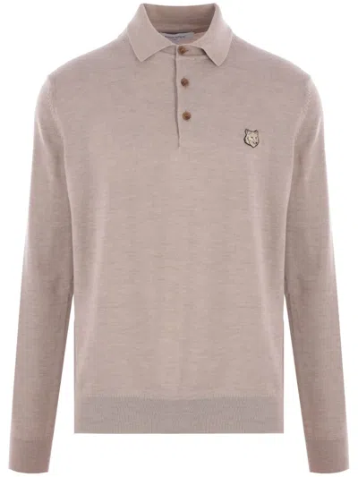 Maison Kitsuné Bold Fox Head Polo Shirt In Neutrals