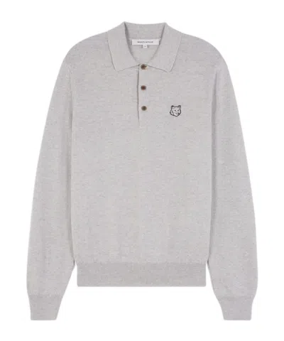 Maison Kitsuné Bold Fox Head Polo Sweater In Gray
