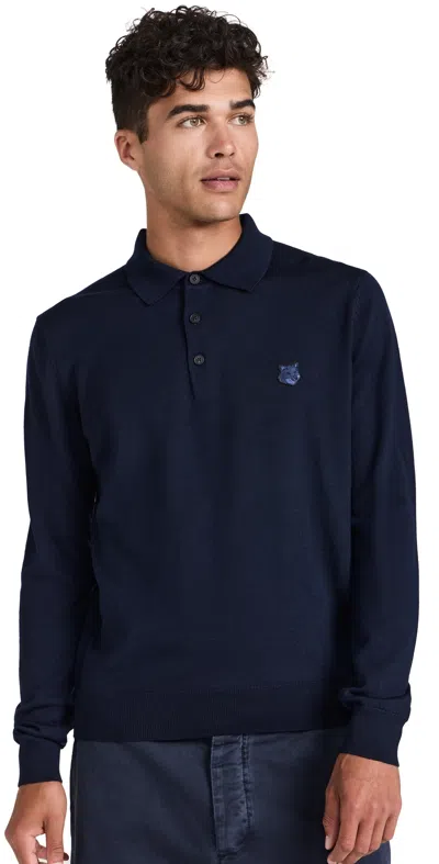 Maison Kitsuné Polo In Lana Merino In Slate Grey