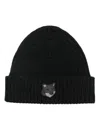 Maison Kitsuné Bold Fox Head Patch Ribbed Beanie In Black