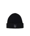 Maison Kitsuné Bold Fox Head Ribbed Beanie In Black