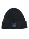 Maison Kitsuné Bold Fox Head Patch Ribbed Beanie In Blue