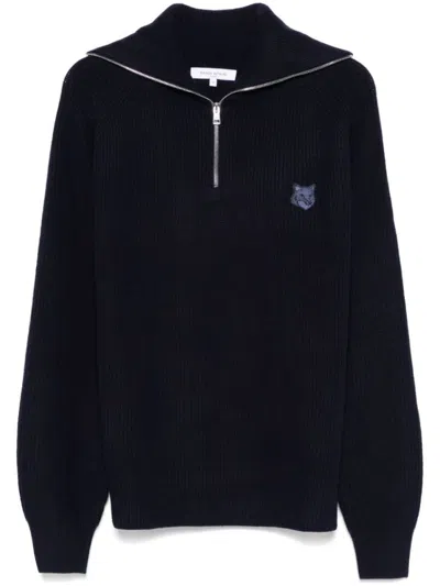 Maison Kitsuné Bold Fox Head Ribbed Sweater In Black
