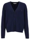 Maison Kitsuné Cotton Blend Cardigan With Iconic Frontal Patch In Blue