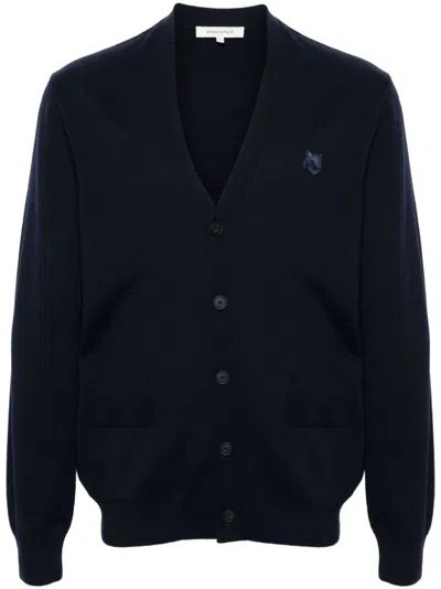 Maison Kitsuné Bold Fox Head Wool Cardigan In Black