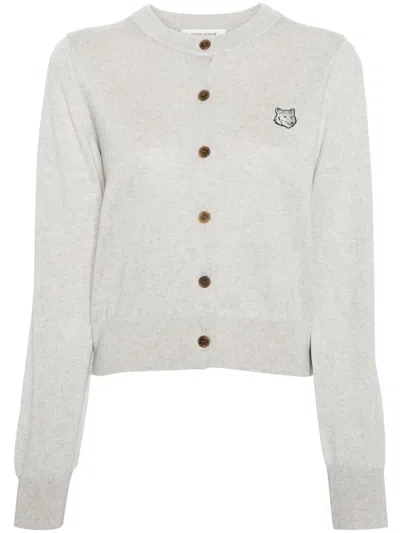 Maison Kitsuné Bold Fox Head Wool Cardigan In Gray