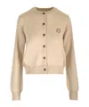 Maison Kitsuné Knit Crew Neck Wool Cardigan In Nude