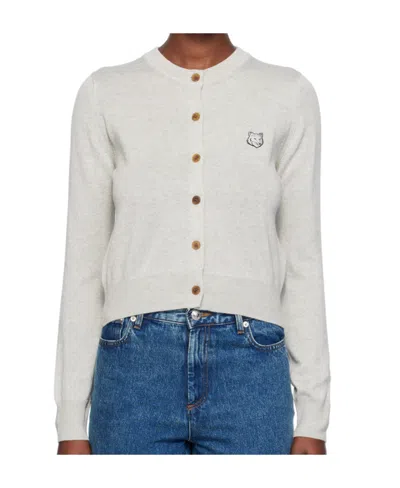 Maison Kitsuné Bold Fox Head Wool Cardigan In White