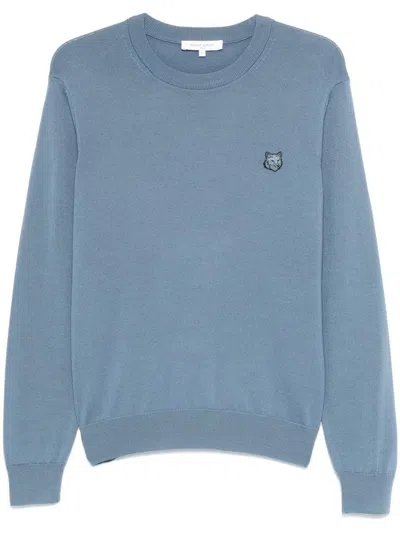 Maison Kitsuné Bold Fox Head Wool Jumper In Blue