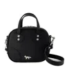 Maison Kitsuné Structured Cowhide Leather Shoulder Bag With Silver-tone Accents In Black