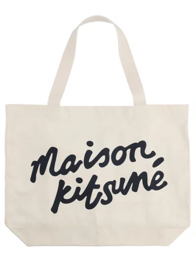 Maison Kitsuné Borsa Tote Con Scritta In Neutral