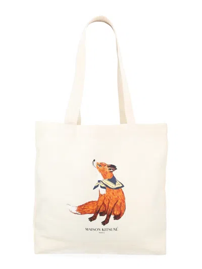 Maison Kitsuné Borsa Tote "dreaming Fox" In Neutral
