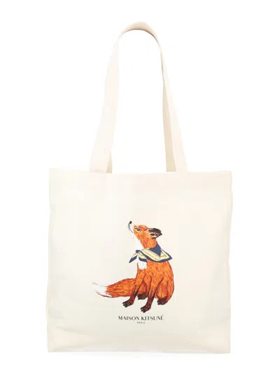 Maison Kitsuné Borsa Tote "dreaming Fox" In White