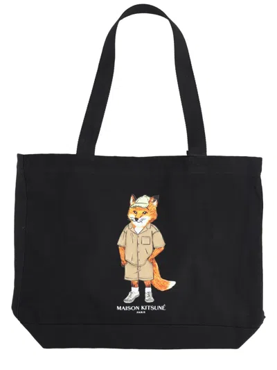 Maison Kitsuné Borsa Tote "dressed Fox" In Black