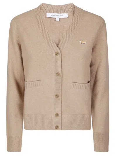 Maison Kitsuné Boxy Lambswool Cardigan With Textured Knit In Multi