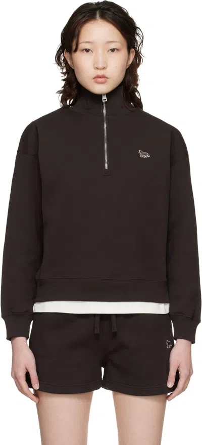 Maison Kitsuné Brown Baby Fox Half Zip Sweatshirt