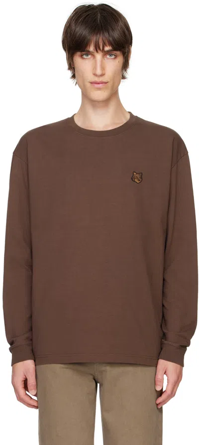 Maison Kitsuné Brown Bold Fox Head Patch Long Sleeve T-shirt In P296 Firewood
