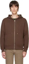 MAISON KITSUNÉ BROWN BOLD FOX HEAD PATCH ZIPPED HOODIE