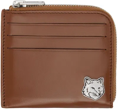 Maison Kitsuné Brown Fox Head Zipped Wallet In P298 Dark Brown
