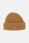 Maison Kitsuné Fox Head Large Beanie In Brown