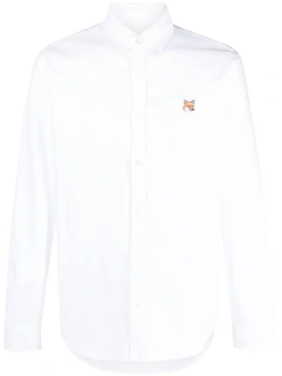 Maison Kitsuné Button Down Classic Shirt With Institutional Fox Head Patch In White