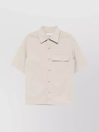 Maison Kitsuné Button-down Collar Overshirt With Front Pocket In Neutral