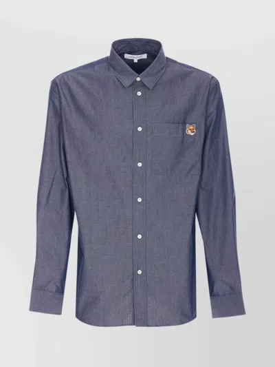 Maison Kitsuné Button-down Collar Shirt With Chest Pocket In Blue