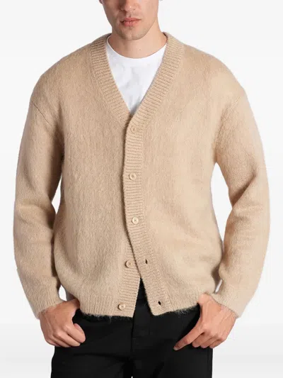 Maison Kitsuné Brushed Mohair Comfort Cardigan In Brown
