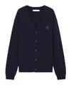 Maison Kitsuné Wool Blend Cardigan With Embroidered Foxy Patch On The Front In Black