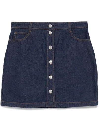 Maison Kitsuné Japanese Denim Mini Skirt In Blue