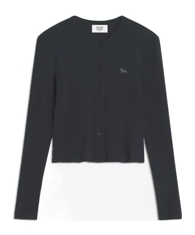 Maison Kitsuné Button-up Ribbed Cardigan In Gray