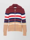 Maison Kitsuné Cable Knit Striped High Neck Cardigan