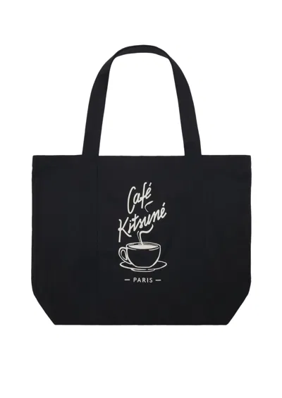 Maison Kitsuné Cafe Kitsune Coffee Cup Tote Bag In Black