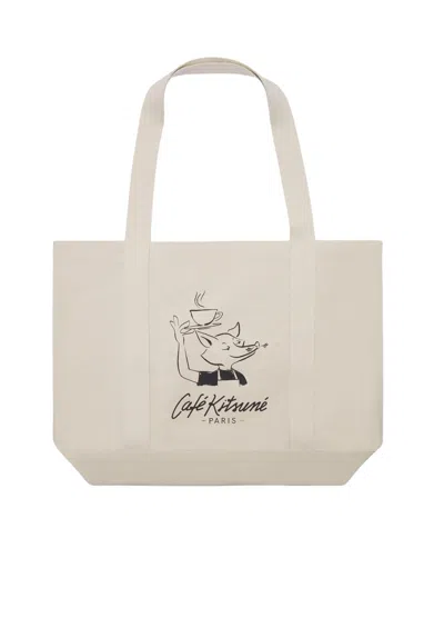 Maison Kitsuné Cafe Kitsune Fox Tote Bag In White