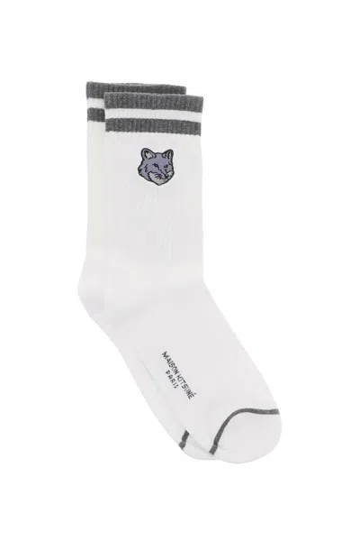 Maison Kitsuné Bold Fox Head Sports Socks In White,grey