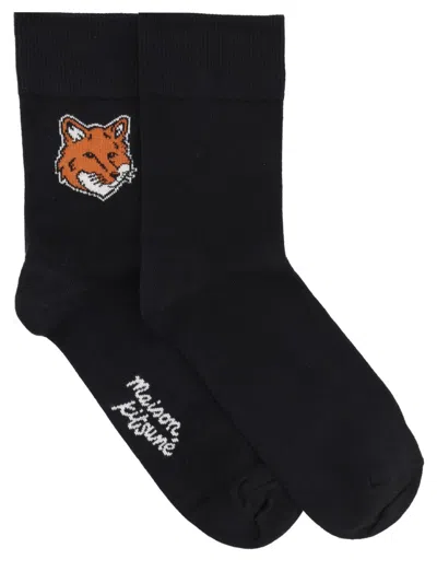 Maison Kitsuné Calzini "fox Head" Con Logo In Black