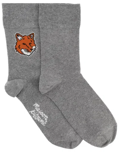 Maison Kitsuné Calzini "fox Head" Con Logo In Gray